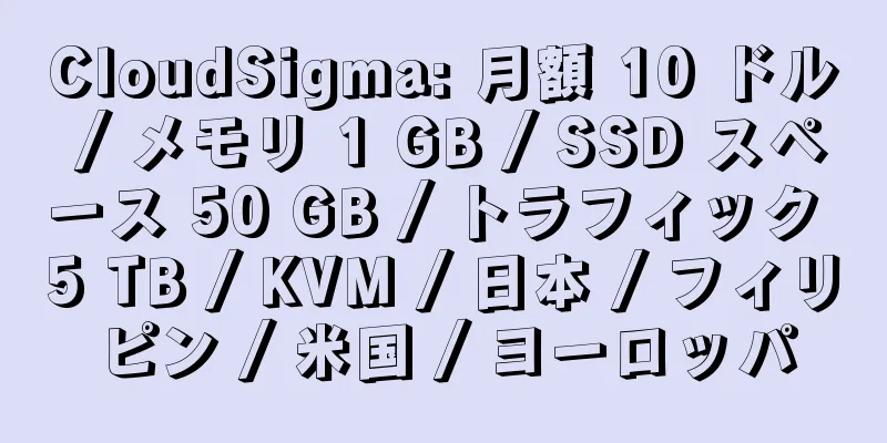 CloudSigma: 月額 10 ドル / メモリ 1 GB / SSD スペース 50 GB / トラフィック 5 TB / KVM / 日本 / フィリピン / 米国 / ヨーロッパ