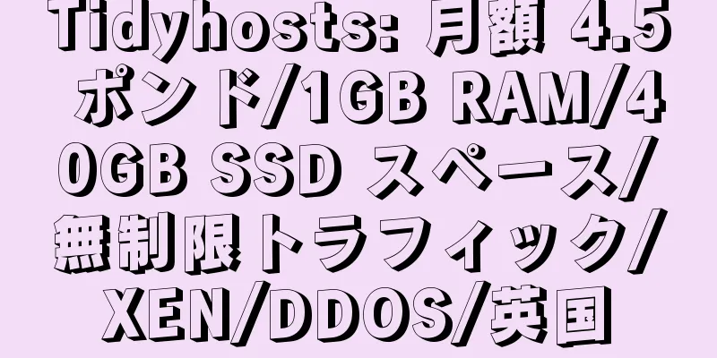 Tidyhosts: 月額 4.5 ポンド/1GB RAM/40GB SSD スペース/無制限トラフィック/XEN/DDOS/英国