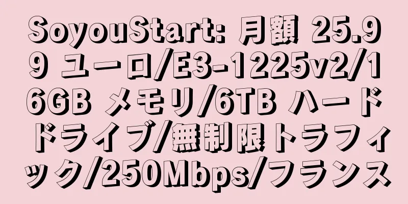 SoyouStart: 月額 25.99 ユーロ/E3-1225v2/16GB メモリ/6TB ハードドライブ/無制限トラフィック/250Mbps/フランス