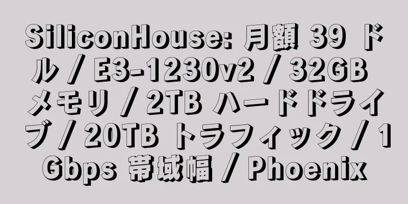 SiliconHouse: 月額 39 ドル / E3-1230v2 / 32GB メモリ / 2TB ハードドライブ / 20TB トラフィック / 1Gbps 帯域幅 / Phoenix