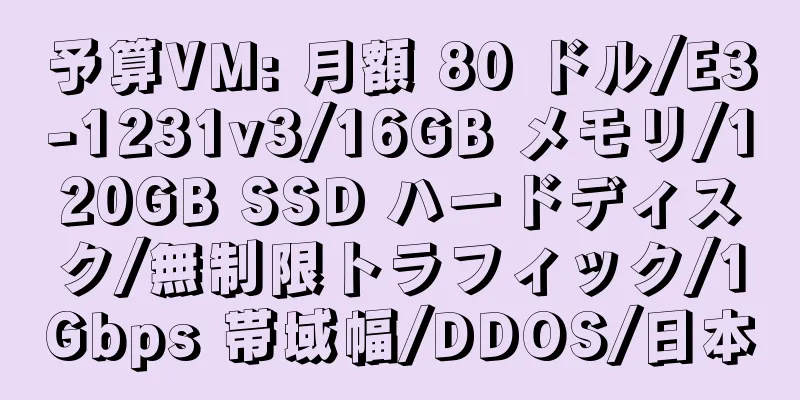 予算VM: 月額 80 ドル/E3-1231v3/16GB メモリ/120GB SSD ハードディスク/無制限トラフィック/1Gbps 帯域幅/DDOS/日本