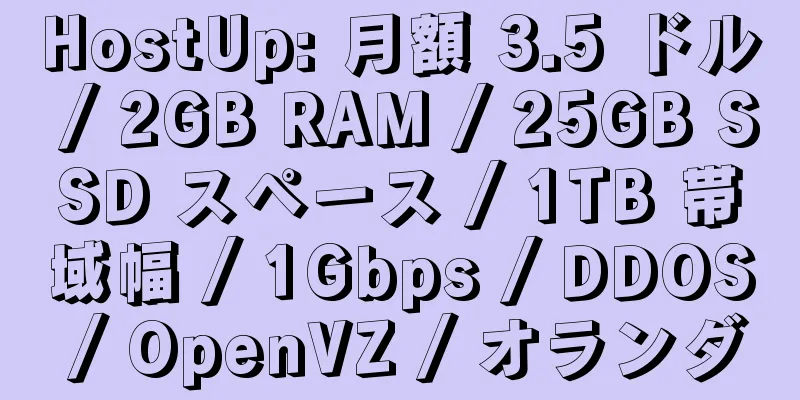 HostUp: 月額 3.5 ドル / 2GB RAM / 25GB SSD スペース / 1TB 帯域幅 / 1Gbps / DDOS / OpenVZ / オランダ