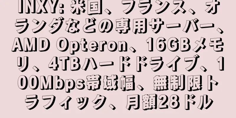 INXY: 米国、フランス、オランダなどの専用サーバー、AMD Opteron、16GBメモリ、4TBハードドライブ、100Mbps帯域幅、無制限トラフィック、月額28ドル