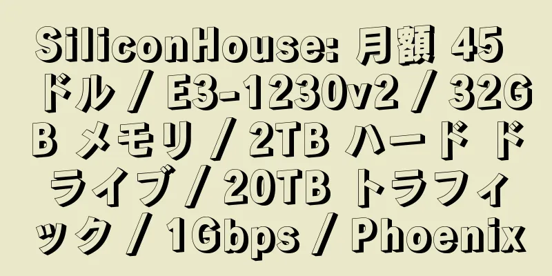 SiliconHouse: 月額 45 ドル / E3-1230v2 / 32GB メモリ / 2TB ハード ドライブ / 20TB トラフィック / 1Gbps / Phoenix