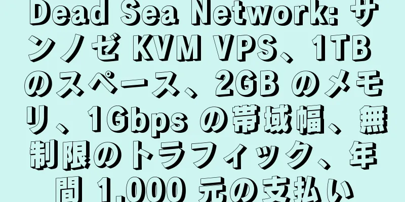 Dead Sea Network: サンノゼ KVM VPS、1TB のスペース、2GB のメモリ、1Gbps の帯域幅、無制限のトラフィック、年間 1,000 元の支払い