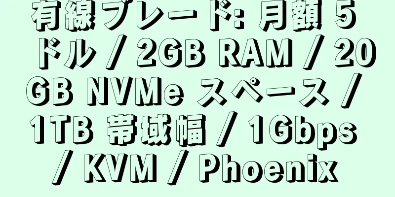 有線ブレード: 月額 5 ドル / 2GB RAM / 20GB NVMe スペース / 1TB 帯域幅 / 1Gbps / KVM / Phoenix