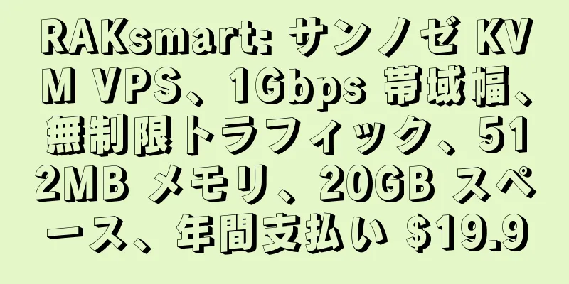 RAKsmart: サンノゼ KVM VPS、1Gbps 帯域幅、無制限トラフィック、512MB メモリ、20GB スペース、年間支払い $19.9