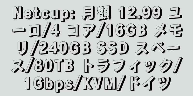 Netcup: 月額 12.99 ユーロ/4 コア/16GB メモリ/240GB SSD スペース/80TB トラフィック/1Gbps/KVM/ドイツ