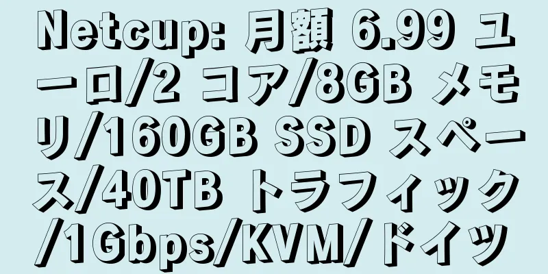 Netcup: 月額 6.99 ユーロ/2 コア/8GB メモリ/160GB SSD スペース/40TB トラフィック/1Gbps/KVM/ドイツ