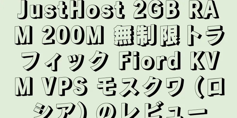 JustHost 2GB RAM 200M 無制限トラフィック Fiord KVM VPS モスクワ (ロシア) のレビュー