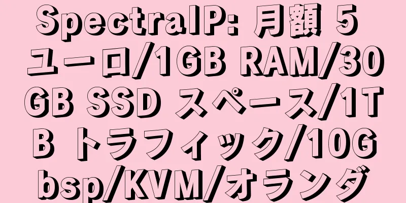 SpectraIP: 月額 5 ユーロ/1GB RAM/30GB SSD スペース/1TB トラフィック/10Gbsp/KVM/オランダ