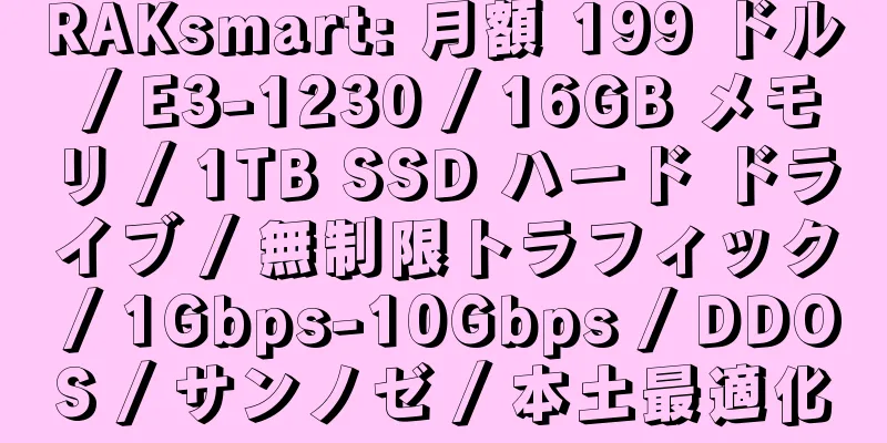 RAKsmart: 月額 199 ドル / E3-1230 / 16GB メモリ / 1TB SSD ハード ドライブ / 無制限トラフィック / 1Gbps-10Gbps / DDOS / サンノゼ / 本土最適化