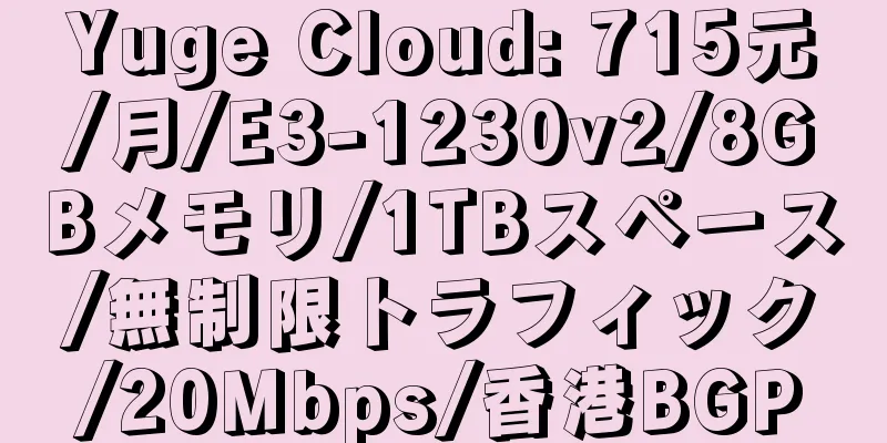 Yuge Cloud: 715元/月/E3-1230v2/8GBメモリ/1TBスペース/無制限トラフィック/20Mbps/香港BGP