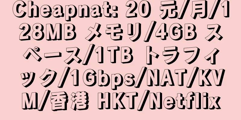 Cheapnat: 20 元/月/128MB メモリ/4GB スペース/1TB トラフィック/1Gbps/NAT/KVM/香港 HKT/Netflix