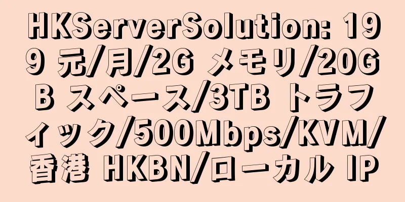 HKServerSolution: 199 元/月/2G メモリ/20GB スペース/3TB トラフィック/500Mbps/KVM/香港 HKBN/ローカル IP