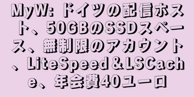 MyW: ドイツの配信ホスト、50GBのSSDスペース、無制限のアカウント、LiteSpeed＆LSCache、年会費40ユーロ