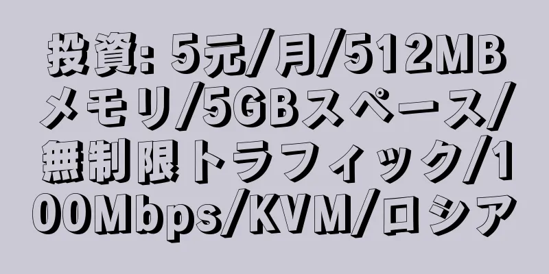 投資: 5元/月/512MBメモリ/5GBスペース/無制限トラフィック/100Mbps/KVM/ロシア