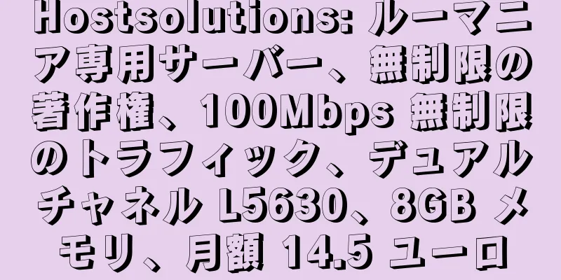 Hostsolutions: ルーマニア専用サーバー、無制限の著作権、100Mbps 無制限のトラフィック、デュアルチャネル L5630、8GB メモリ、月額 14.5 ユーロ