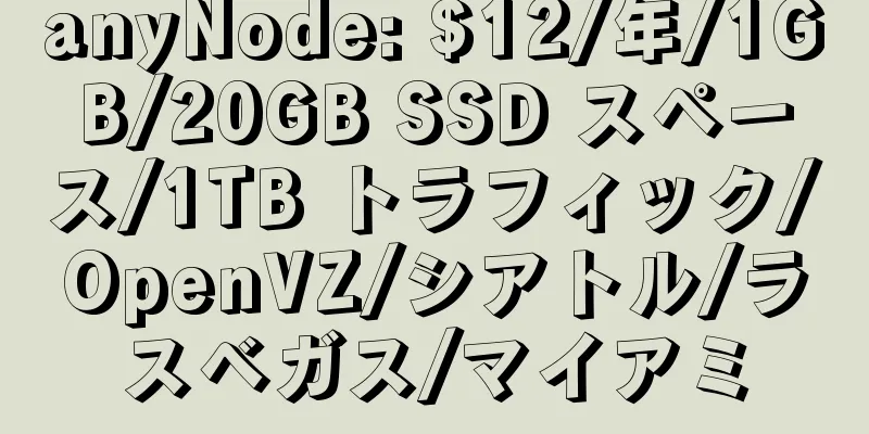 anyNode: $12/年/1GB/20GB SSD スペース/1TB トラフィック/OpenVZ/シアトル/ラスベガス/マイアミ