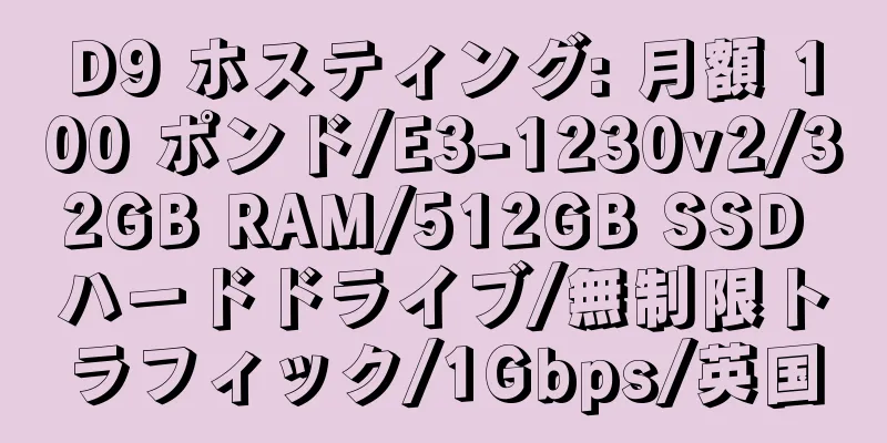 D9 ホスティング: 月額 100 ポンド/E3-1230v2/32GB RAM/512GB SSD ハードドライブ/無制限トラフィック/1Gbps/英国