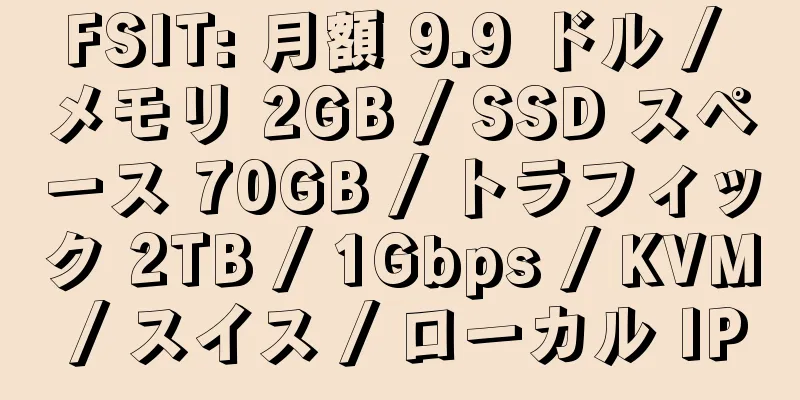 FSIT: 月額 9.9 ドル / メモリ 2GB / SSD スペース 70GB / トラフィック 2TB / 1Gbps / KVM / スイス / ローカル IP