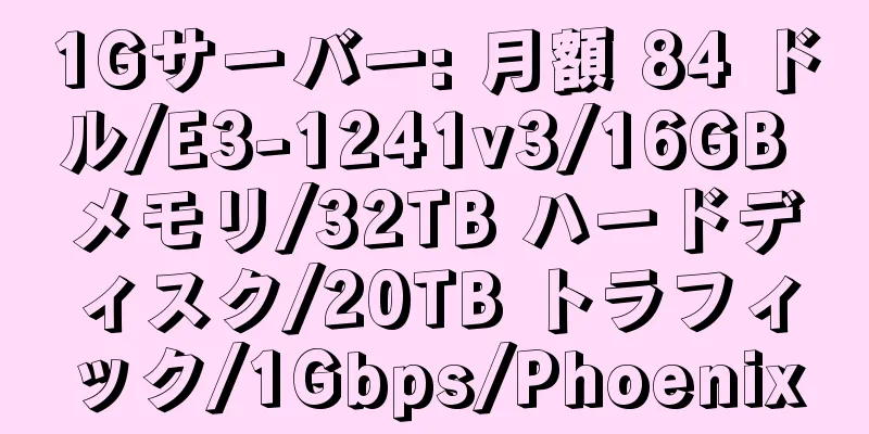 1Gサーバー: 月額 84 ドル/E3-1241v3/16GB メモリ/32TB ハードディスク/20TB トラフィック/1Gbps/Phoenix