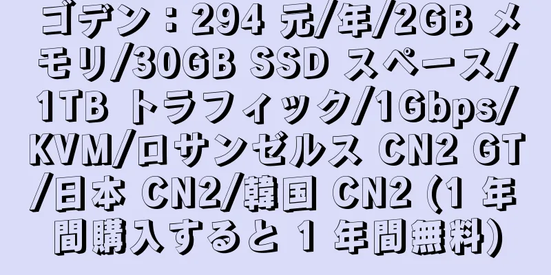 ゴデン：294 元/年/2GB メモリ/30GB SSD スペース/1TB トラフィック/1Gbps/KVM/ロサンゼルス CN2 GT/日本 CN2/韓国 CN2 (1 年間購入すると 1 年間無料)