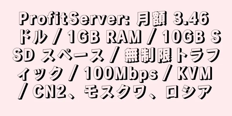 ProfitServer: 月額 3.46 ドル / 1GB RAM / 10GB SSD スペース / 無制限トラフィック / 100Mbps / KVM / CN2、モスクワ、ロシア