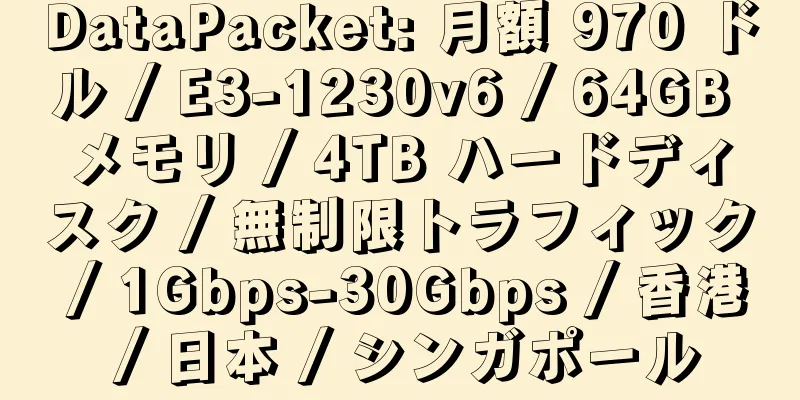 DataPacket: 月額 970 ドル / E3-1230v6 / 64GB メモリ / 4TB ハードディスク / 無制限トラフィック / 1Gbps-30Gbps / 香港 / 日本 / シンガポール