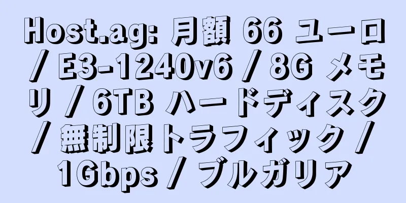 Host.ag: 月額 66 ユーロ / E3-1240v6 / 8G メモリ / 6TB ハードディスク / 無制限トラフィック / 1Gbps / ブルガリア