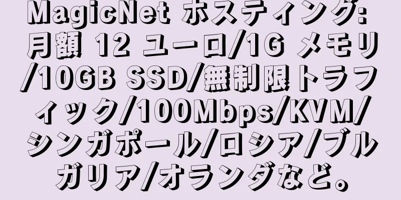 MagicNet ホスティング: 月額 12 ユーロ/1G メモリ/10GB SSD/無制限トラフィック/100Mbps/KVM/シンガポール/ロシア/ブルガリア/オランダなど。