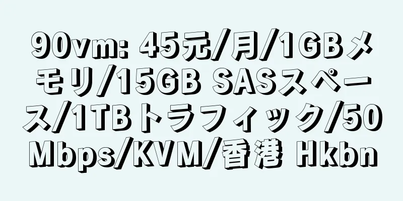 90vm: 45元/月/1GBメモリ/15GB SASスペース/1TBトラフィック/50Mbps/KVM/香港 Hkbn