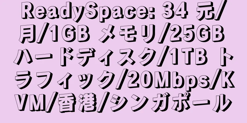 ReadySpace: 34 元/月/1GB メモリ/25GB ハードディスク/1TB トラフィック/20Mbps/KVM/香港/シンガポール