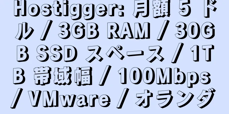 Hostigger: 月額 5 ドル / 3GB RAM / 30GB SSD スペース / 1TB 帯域幅 / 100Mbps / VMware / オランダ