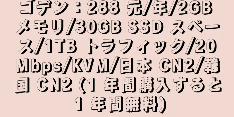 ゴデン：288 元/年/2GB メモリ/30GB SSD スペース/1TB トラフィック/20Mbps/KVM/日本 CN2/韓国 CN2 (1 年間購入すると 1 年間無料)