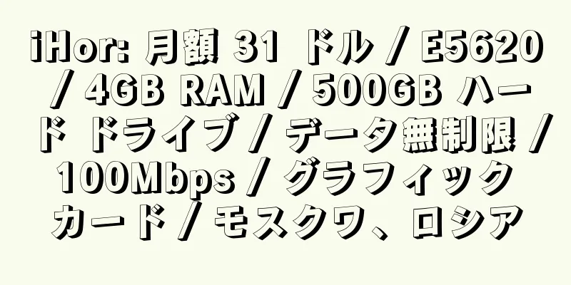 iHor: 月額 31 ドル / E5620 / 4GB RAM / 500GB ハード ドライブ / データ無制限 / 100Mbps / グラフィック カード / モスクワ、ロシア