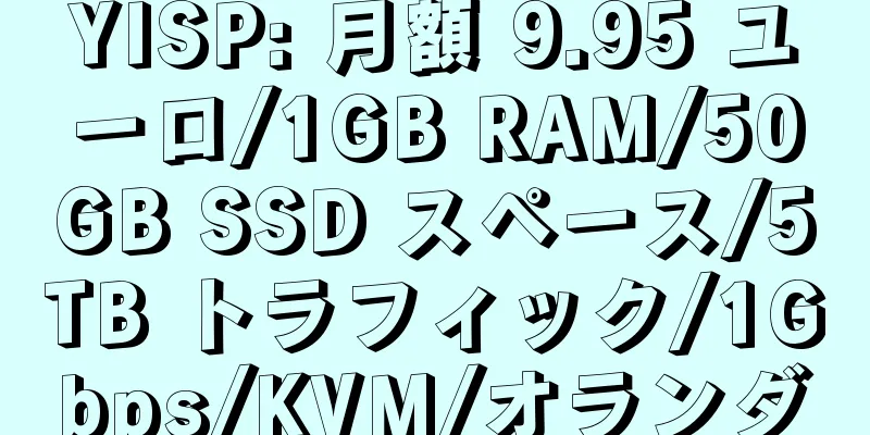 YISP: 月額 9.95 ユーロ/1GB RAM/50GB SSD スペース/5TB トラフィック/1Gbps/KVM/オランダ