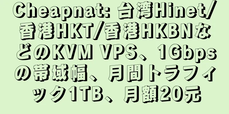 Cheapnat: 台湾Hinet/香港HKT/香港HKBNなどのKVM VPS、1Gbpsの帯域幅、月間トラフィック1TB、月額20元