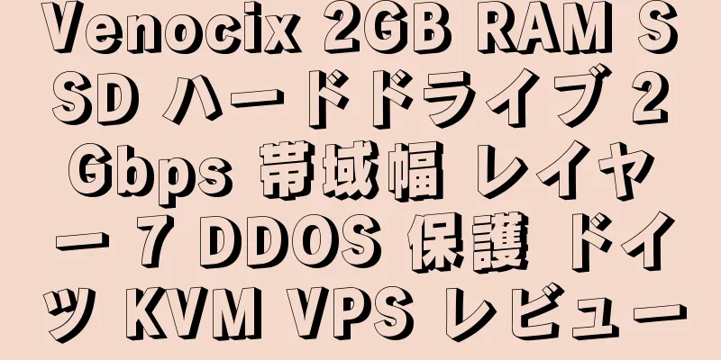 Venocix 2GB RAM SSD ハードドライブ 2Gbps 帯域幅 レイヤー 7 DDOS 保護 ドイツ KVM VPS レビュー