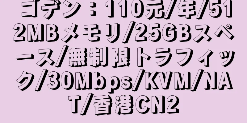 ゴデン：110元/年/512MBメモリ/25GBスペース/無制限トラフィック/30Mbps/KVM/NAT/香港CN2