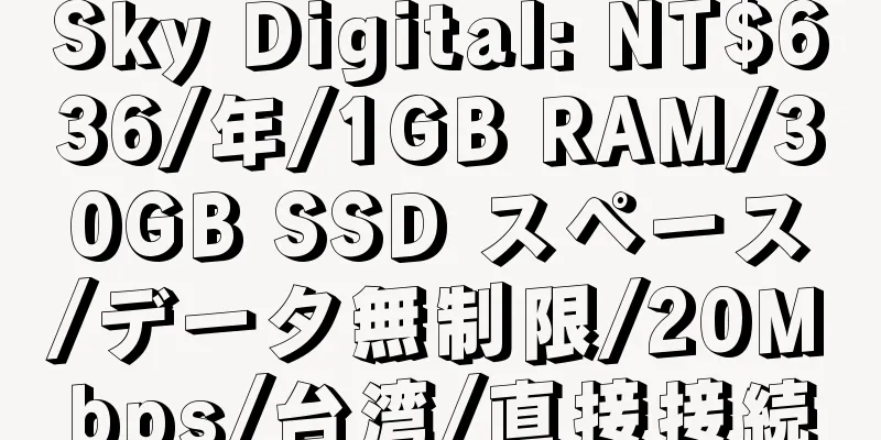 Sky Digital: NT$636/年/1GB RAM/30GB SSD スペース/データ無制限/20Mbps/台湾/直接接続