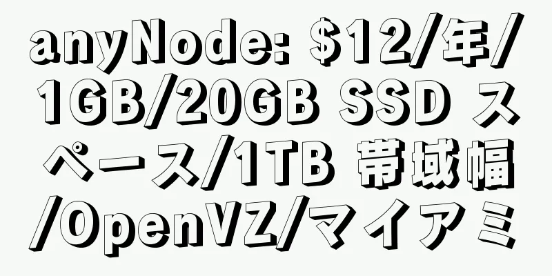 anyNode: $12/年/1GB/20GB SSD スペース/1TB 帯域幅/OpenVZ/マイアミ