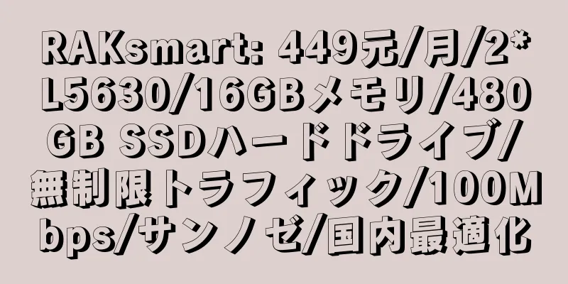 RAKsmart: 449元/月/2*L5630/16GBメモリ/480GB SSDハードドライブ/無制限トラフィック/100Mbps/サンノゼ/国内最適化