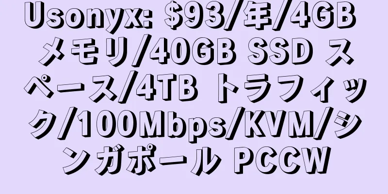 Usonyx: $93/年/4GB メモリ/40GB SSD スペース/4TB トラフィック/100Mbps/KVM/シンガポール PCCW