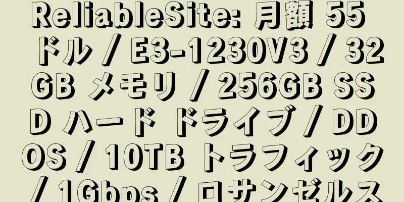 ReliableSite: 月額 55 ドル / E3-1230V3 / 32GB メモリ / 256GB SSD ハード ドライブ / DDOS / 10TB トラフィック / 1Gbps / ロサンゼルス