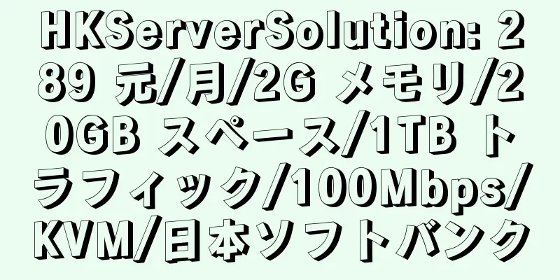 HKServerSolution: 289 元/月/2G メモリ/20GB スペース/1TB トラフィック/100Mbps/KVM/日本ソフトバンク