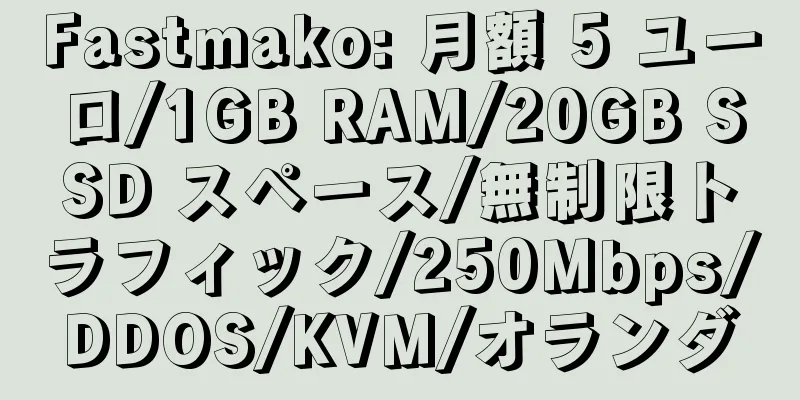 Fastmako: 月額 5 ユーロ/1GB RAM/20GB SSD スペース/無制限トラフィック/250Mbps/DDOS/KVM/オランダ