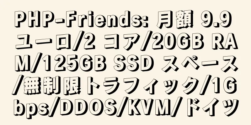 PHP-Friends: 月額 9.9 ユーロ/2 コア/20GB RAM/125GB SSD スペース/無制限トラフィック/1Gbps/DDOS/KVM/ドイツ