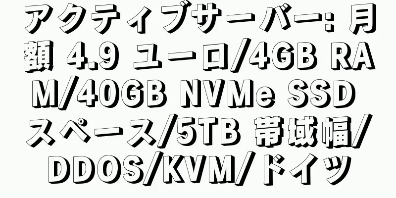 アクティブサーバー: 月額 4.9 ユーロ/4GB RAM/40GB NVMe SSD スペース/5TB 帯域幅/DDOS/KVM/ドイツ