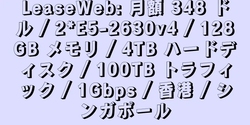 LeaseWeb: 月額 348 ドル / 2*E5-2630v4 / 128GB メモリ / 4TB ハードディスク / 100TB トラフィック / 1Gbps / 香港 / シンガポール